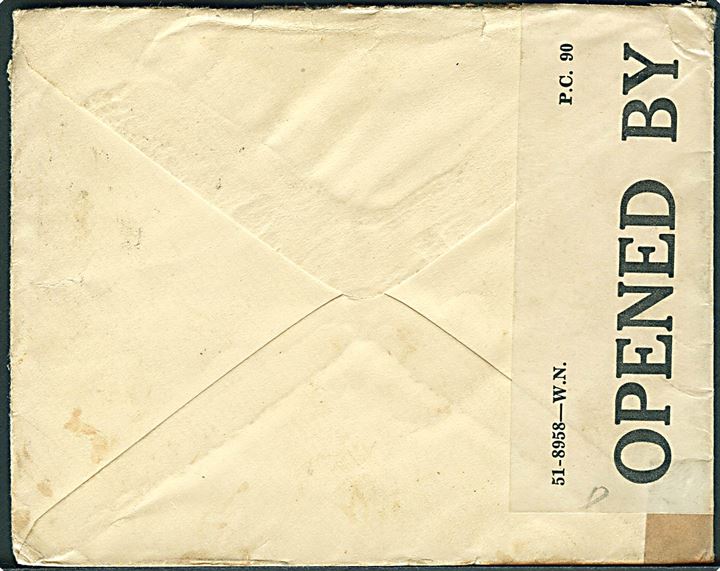½d og 1d (2) George VI på brev fra Woodhouse d. 11.1.1943 til britisk armed guard ombord på det beslaglagte franske handelsskib S/S P.L.M. 17 via Baltic House i Cardiff, England. Åbnet af britisk censur PC90/4222.