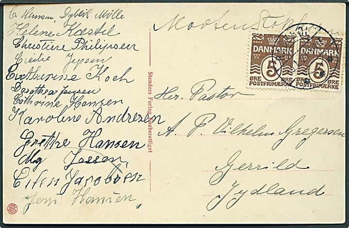 5 øre Bølgelinie (2) på brevkort stemplet Ragebøl d. 3.1.1927 til Gerrild.
