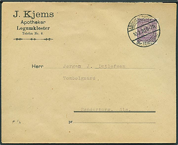 40 pfg. Fælles udg. på brev annulleret Lögumkloster (Kr. Tondern) d. 10.2.1920 til Sønderborg.