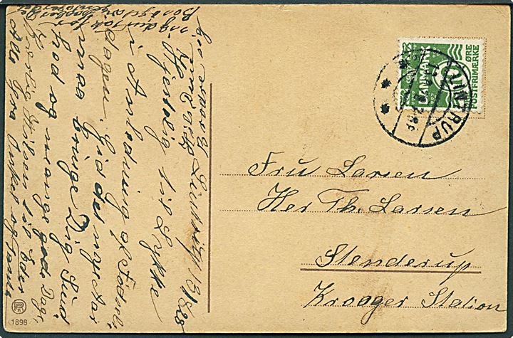 10 øre Bølgelinie på brevkort annulleret med brotype IIb Lintrup d. 13.8.1928 til Kroager.