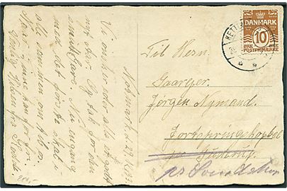 10 øre Bølgelinie på brevkort annulleret med brotype IIb Ketting Als d. 29.12.1933 til Guderup - ændret til Svendstrup. Noget svagt aftryk.