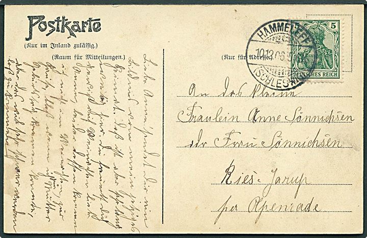 5 pfg. Germania på brevkort stemplet Hammeleff (Schleswig) d. 10.12.1906 til Apenrade.