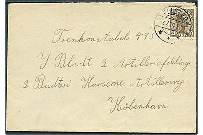 20 øre Chr. X på brev annulleret med brotype IIb Felsted d. 7.7.1924 til soldat på artillerikasernen i København.
