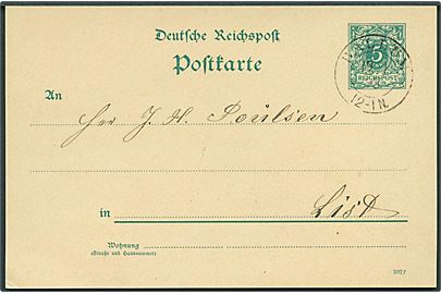 5 pfg. helsagsbrevkort annulleret med toringsstempel Ballum d. 19.1.1893 til List på Sylt.