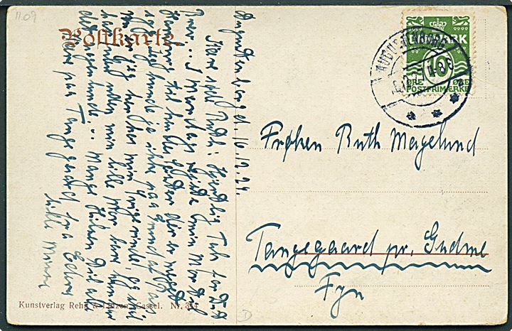 10 øre Bølgelinie på brevkort annulleret med brotype IIb Augustenborg sn2 d. 16.12.1927 til Gudme.