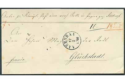 1860. Pakkefølgebrev for pakke på 18 lod med antiqua Aabenraa d. 11.3.1860 til Glückstadt. 