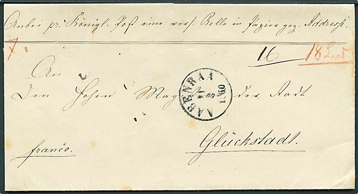 1860. Pakkefølgebrev for pakke på 18 lod med antiqua Aabenraa d. 11.3.1860 til Glückstadt. 
