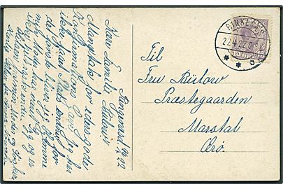 15 øre Chr. X på brevkort (H. Jørgensens Estig., Rinkenæs) annulleret med brotype IIb Rinkenæs sn1 d. 22.4.1922 til Marstal.