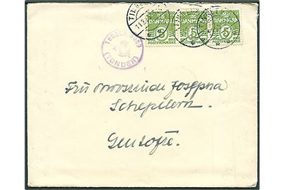 5 øre Bølgelinie (3) på brev stemplet Tinglev d. 11.3.1935 og sidestemplet med posthornstempel TØNDER NORD (TØNDER) til Gentofte.