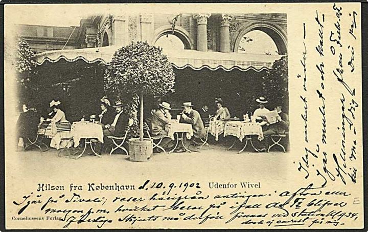 5 øre Våbentype (2) på brevkort (Restaurent Wivel, København) annulleret med bureaustempel Kjøbenhavn - Helsingborg T.409 d. 10.9.1902 til Råstad, Sverige.