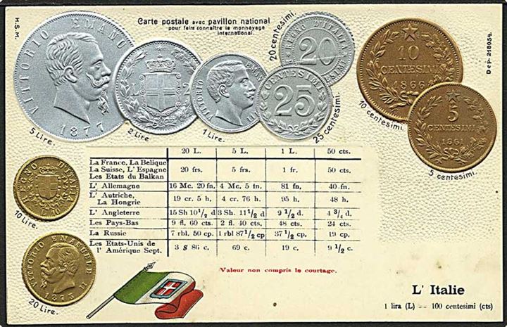 Møntprægekort med italienske mønter. H.S.M. no. 218034.