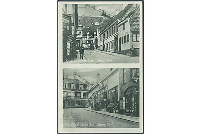 Klosterstræde i Svendborg 1884 & 1934. Reklame fra Vinkel-Sko. Andreasen & Lachmann no. 70167. 