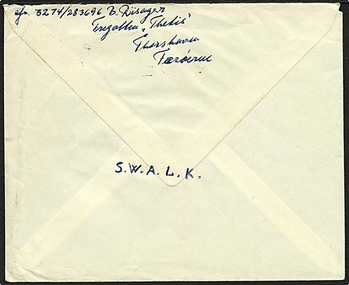 30 øre Nationalmusset på brev stemplet Thorshavn d. 19.7.1957 til Hvidovre. Sendt fra Fregatten Thetis, Thorshavn, Færøerne.