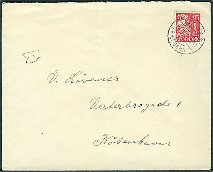 15 øre Karavel på brev annulleret med brotype IIc Klaksvig Færøerne d. 27.11.1937 til København.