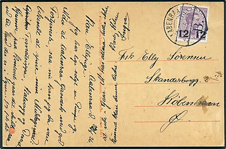 12/15 øre Provisorium på brevkort annulleret med brotype Vb Aabenraa B. d. 22.4.1926 til København.