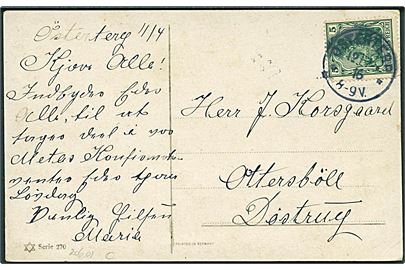 5 pfg. Germania på brevkort annulleret med enringsstempel Osterterp d. 12.4.1916 til Døstrup.