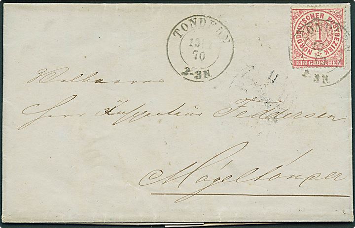 Norddeutscher Postbezirk på brev annulleret med toringsstempel Tondern d. 13.7.1870 til Mögeltondern.