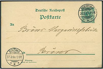 5 pfg. Ciffer helsagsbrevkort stemplet Stepping d. 26.3.1900 til Bröns.