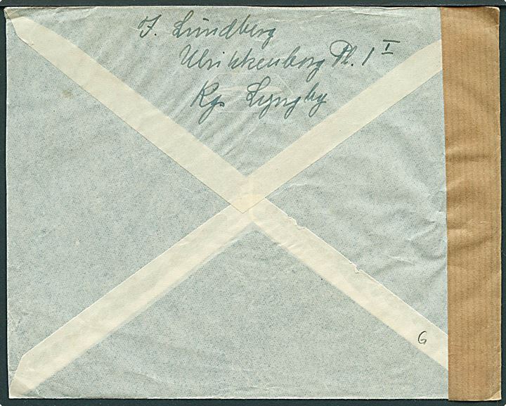 25 øre Karavel og 40 øre Chr. X på luftpostbrev fra Lyngby d. 20.10.1943 til Internationalt Røde Kors i Genevé, Schweiz. Åbnet af tysk censur i Berlin.