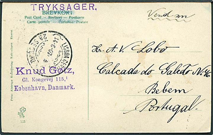5 øre Fr. VIII på brevkort sendt som tryksag fra Kjøbenhavn d. 10.6.1907 til Belem, Portugal.