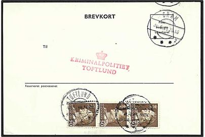 50 øre brun Fr. IX på brevkort fra Gram d. 30.6.1969 til Toftlund. Gram sn. 2 brotypestempel. 