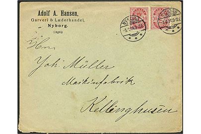 10 øre Våbentype i parstykke på brev fra Nyborg d. 5.9.1904 til Kellinghusen, Tyskland.