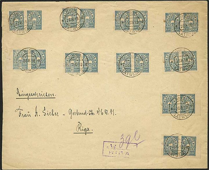 1 kap Nordletland udg. utakket (20) på lokalt anbefalet brev i Riga d. 23.8.1919.