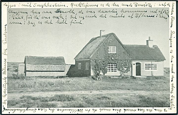 5 øre Bølgelinie og 15 øre Chr. X (2) på brevkort (Villa Tot, Blaavand) sendt som søndagsbrevkort fra Oksbøl d. 3.7.1948 til Odense.