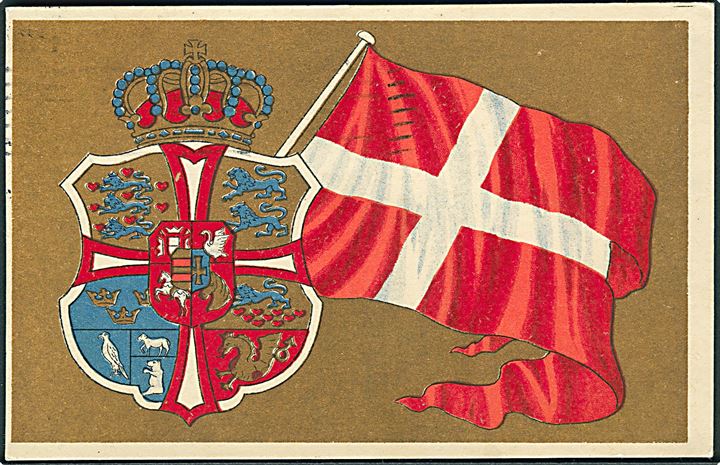 Dansk flag og våbenskjold. Stenders u/no. 
