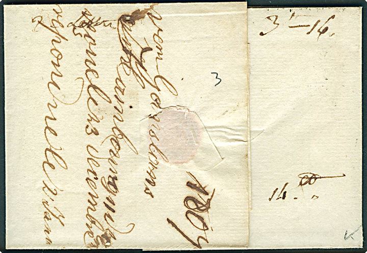 1809. Portobrev stemplet Hambourg R4 B.G.D. d. 11.12.1807 til Bordeaux, Frankrig