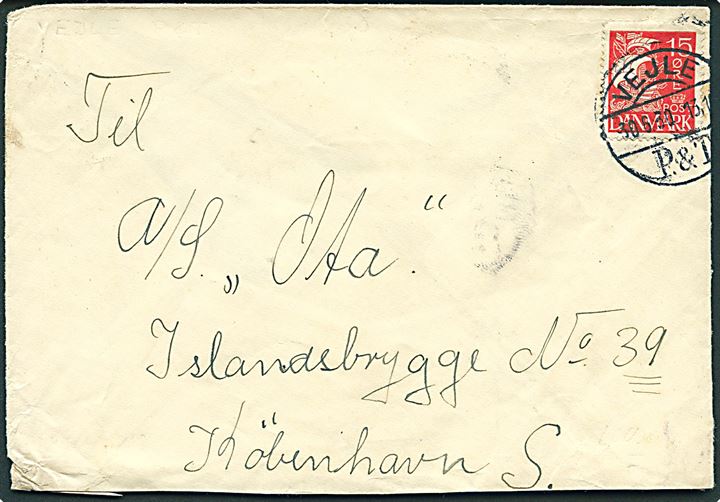 15 øre Karavel på brev annulleret med brotype Vd Vejle P. & T. d. 30.6.1930 til København.