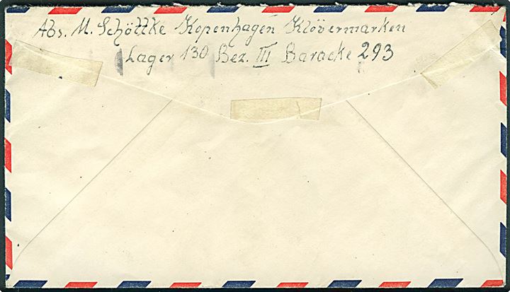 60 øre Chr. X i parstykke på luftpostbrev fra flygtning i Lager 130 Klövermarken i København d. 2.6.1947 til Boston, USA.