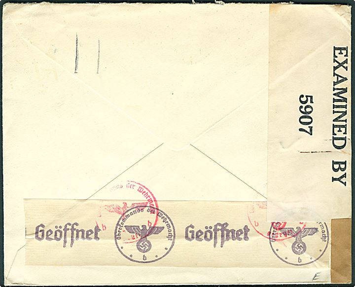15 øre og 25 øre Karavel på brev fra København d. 29.11.1941 til New York, USA. Åbnet af tysk censur i Berlin og tidlig amerikansk censur no. 5907.