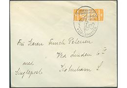 10 øre Bølgelinie i tête-bêche parstykke på brev annulleret med særstempel København - Frederikshavn Kugleposten 31/8-12/9 1935 til København.