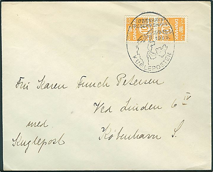 10 øre Bølgelinie i tête-bêche parstykke på brev annulleret med særstempel København - Frederikshavn Kugleposten 31/8-12/9 1935 til København.