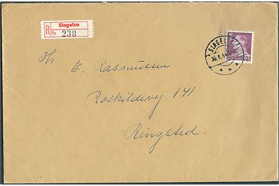 95 øre Fr. IX single på anbefalet brev fra Slagelse d. 30.6.1964 til Ringsted.