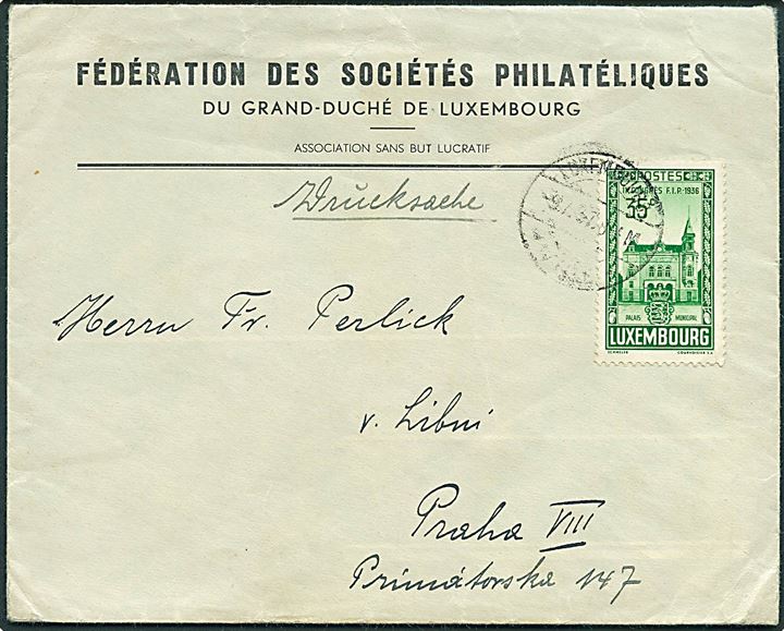 35 c. single på tryksag fra Luxemburg d. 9.7.1937 til Prag, Tjekkoslovakiet.