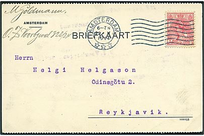 5 c. Wilhelmina på brevkort fra Amsterdam d. 22.5.1914 til Reykjavik, Island.