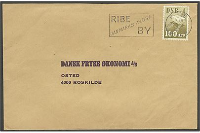 DSB 100 øre Fragtmærke brugt som frankering på brev stemplet Ribe d. 26.1.1976 til Roskilde. Ikke udtakseret i porto.