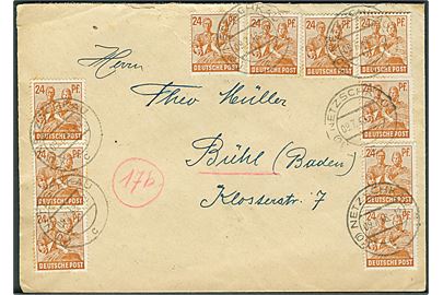 24 pfg. (10) på Zehnfach franskeret brev fra Netzschkau d. 9.7.1948 til Buhl, Baden. 