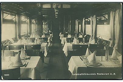 Turisttrafikförbundets Restaurant A. - B. Spisevognen på tog. Fotokort no. 16500. 