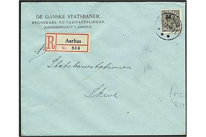 50 øre Chr. X olivengrå single på anbefalet brev fra Aarhus d. 25.7.1922 til Skive.