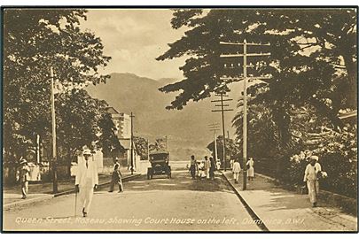 Queen Street, Roseau, Showing Court House in the left, Dominica., B. W. I. Fotokort series A. 