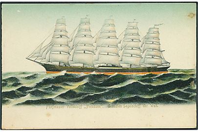 Fünfmaster Vollschiff Preussen. Grosstes Segelschiff der Welt. C. Worzedialeck, Hamburg VII no. 167. 