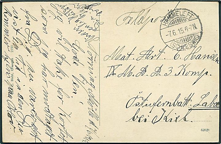 Tørningmølle. Carl C. Biehl no. 2190. Anvendt som feltpostkort med stempel Hammeleff (Schleswig) d. 7.6.1915.