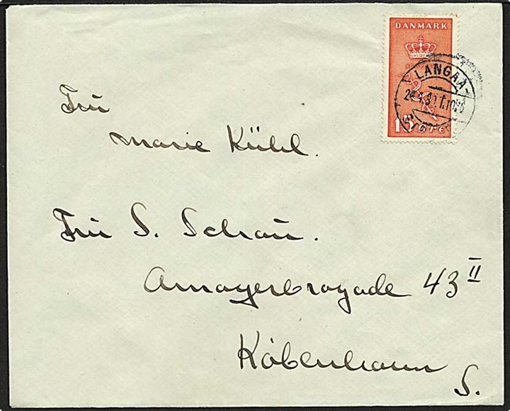 15+5 øre rød kræftmærke singelfrankatur på brev fra Skive d. 24.4.1930 til København. Langaa / Struer IIe bureaustempel.