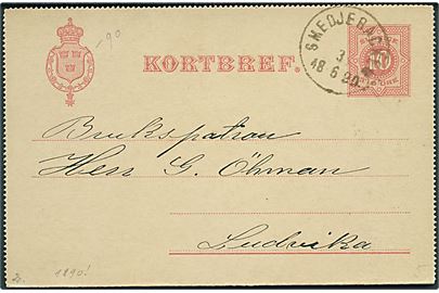 10 öre helsags korrespondancekort stemplet Smedjebacken d. 3.6.1890 til Ludvika.