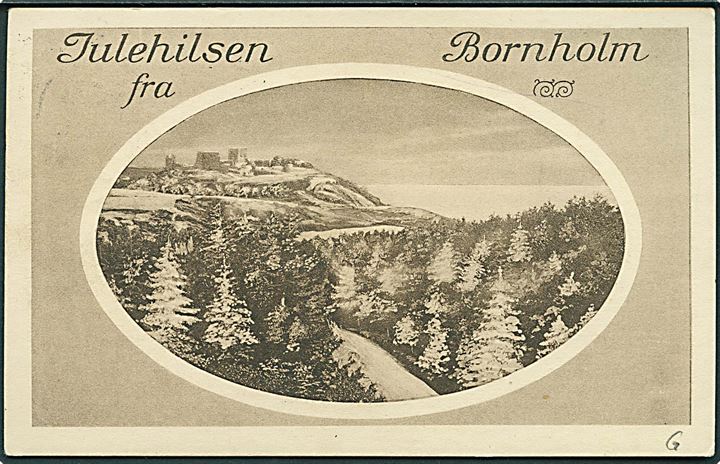 25 øre Chr. X og Julemærke 1923 på julekort (Julehilsen fra Bornholm) annulleret med brotype IIIb Gudhjem d. 20.12.1923 til Wasa, Finland.