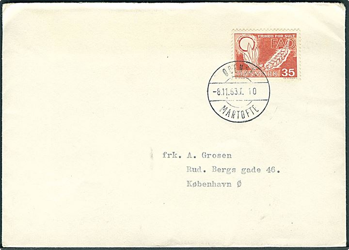 35 øre FAO på brev annulleret med bureaustempel Odense - Martofte T.10 d. 8.11.1963 til København.