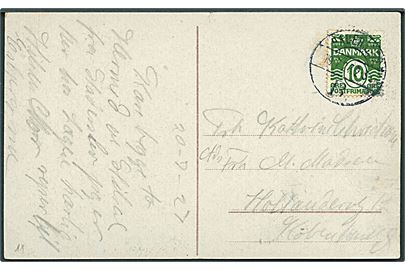 10 øre Bølgelinie på brevkort annulleret med sjælden brotype Vb stempel Haderslev B. d. 20.7.1927 til København. 